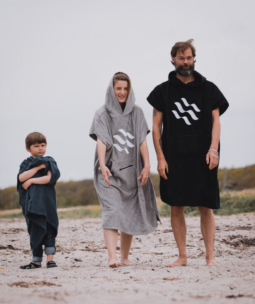 Watery bathing poncho for adults - Cotton - Black