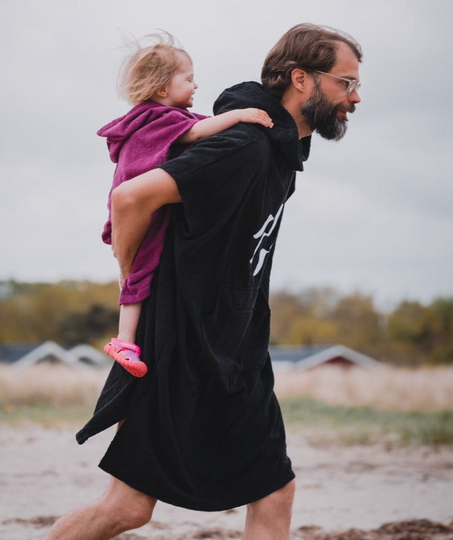 Watery bathing poncho for adults - Cotton - Black