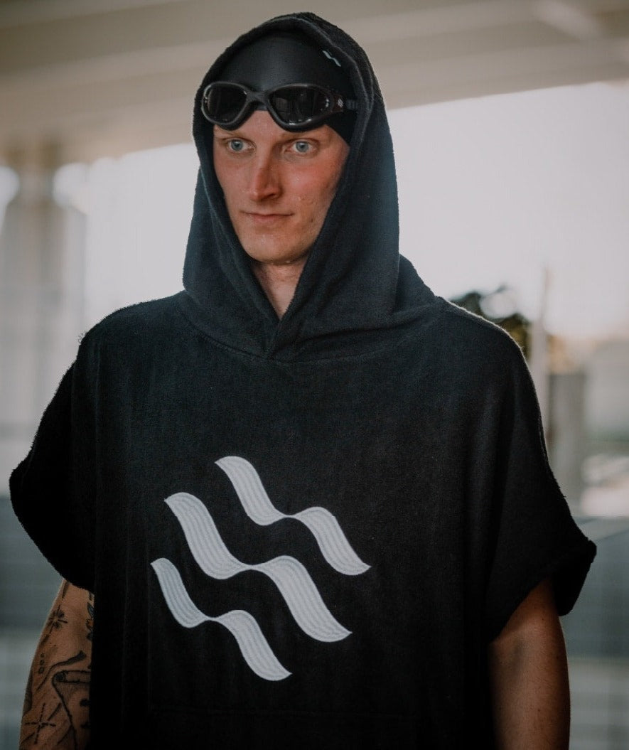 Watery bathing poncho for adults - Cotton - Black