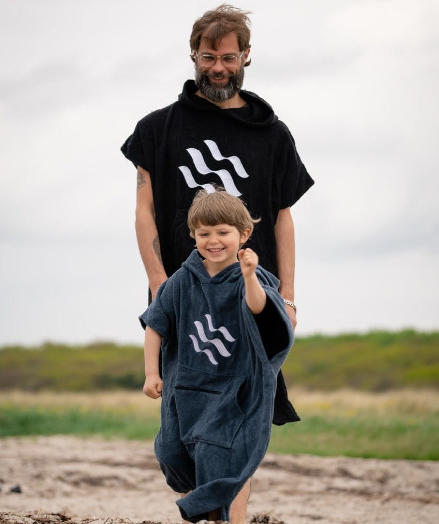 Watery bathing poncho for junior (6-15) - Cotton - Dark blue