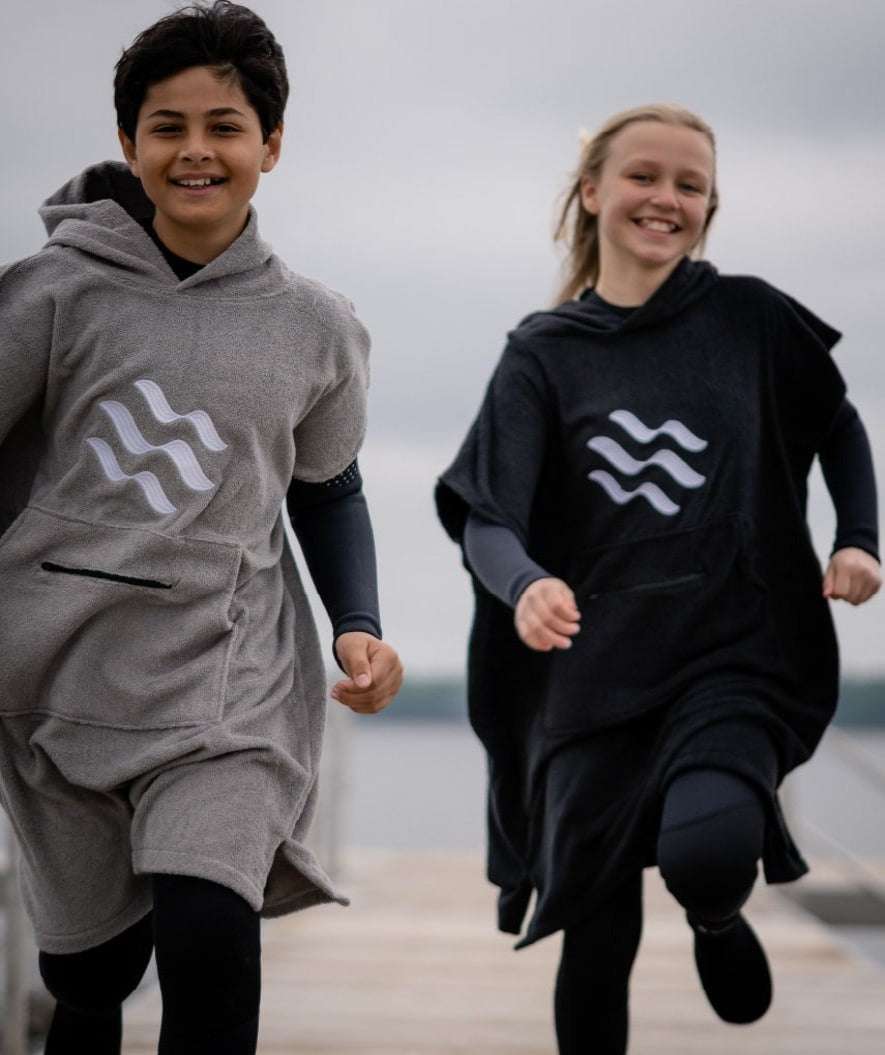 Watery bathing poncho for junior (6-15) - Cotton - Dark blue