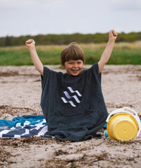 Watery bathing poncho for junior (6-15) - Cotton - Black