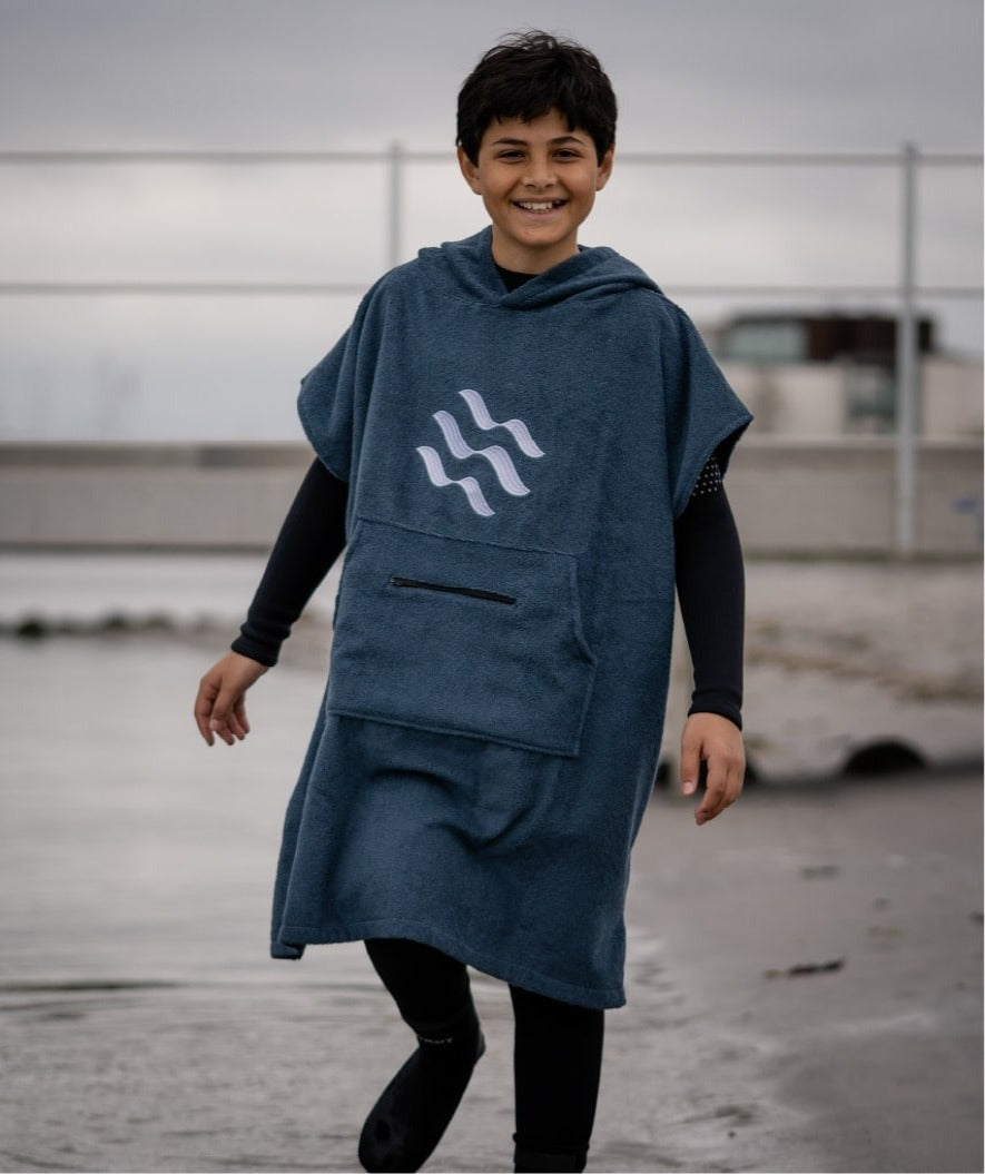 Watery bathing poncho for junior (6-15) - Cotton - Black