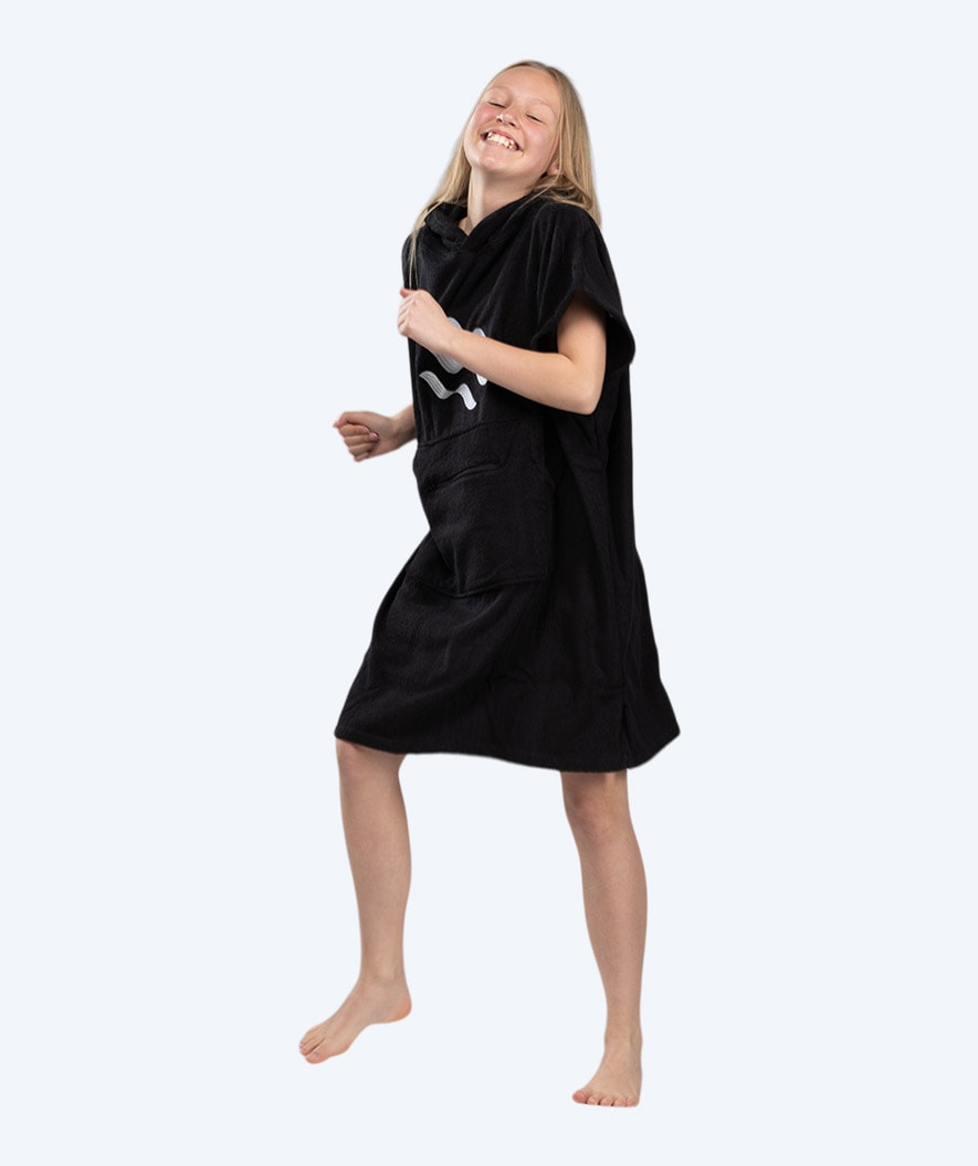 Watery bathing poncho for junior (6-15) - Cotton - Black