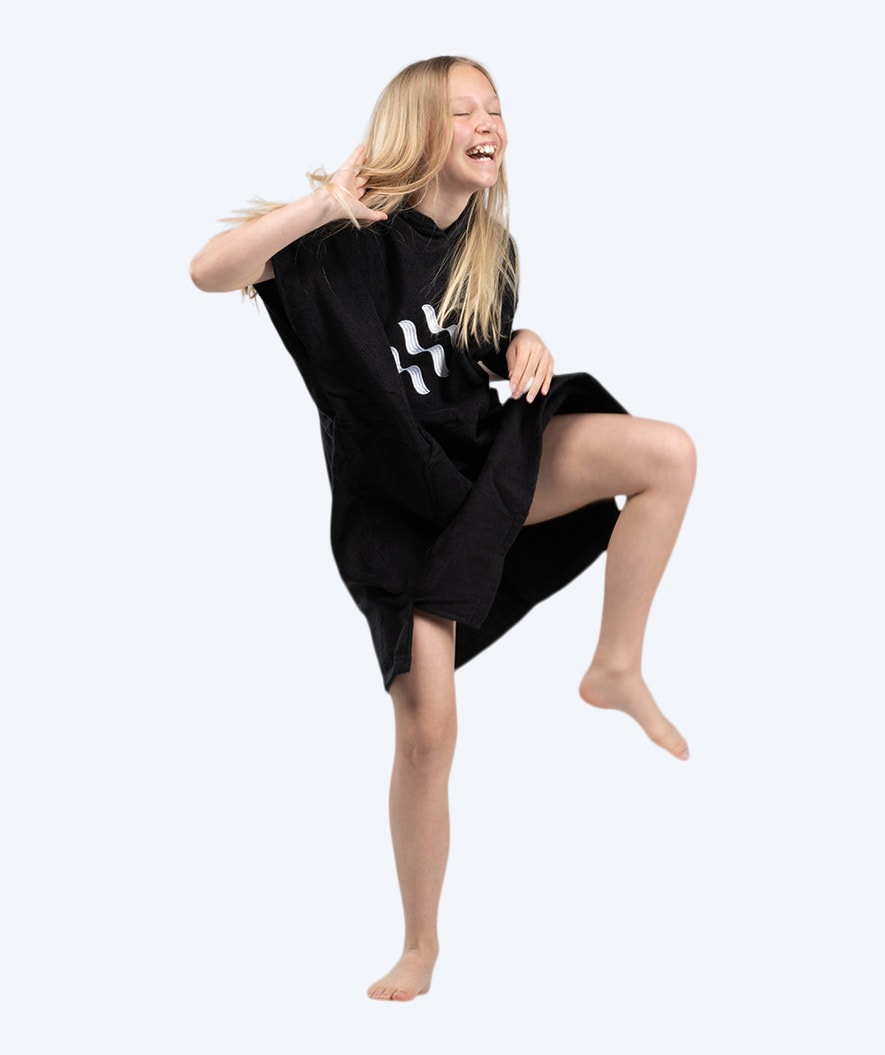 Watery bathing poncho for junior (6-15) - Cotton - Black