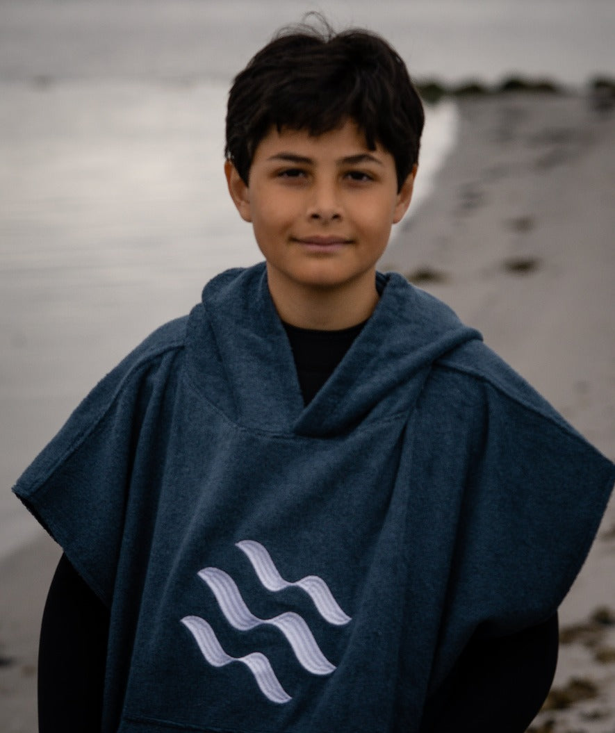 Watery bathing poncho for junior (6-15) - Cotton - Dark blue