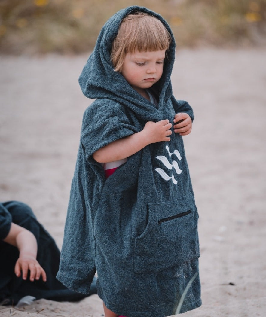 Watery bathing poncho for kids (1-6) - Cotton - Dark blue