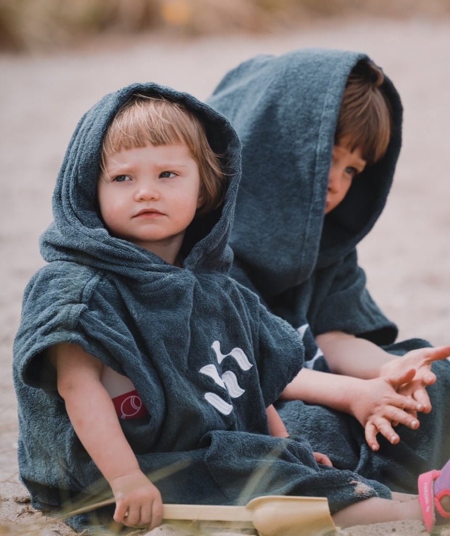 Watery bathing poncho for kids (1-6) - Cotton - Dark blue