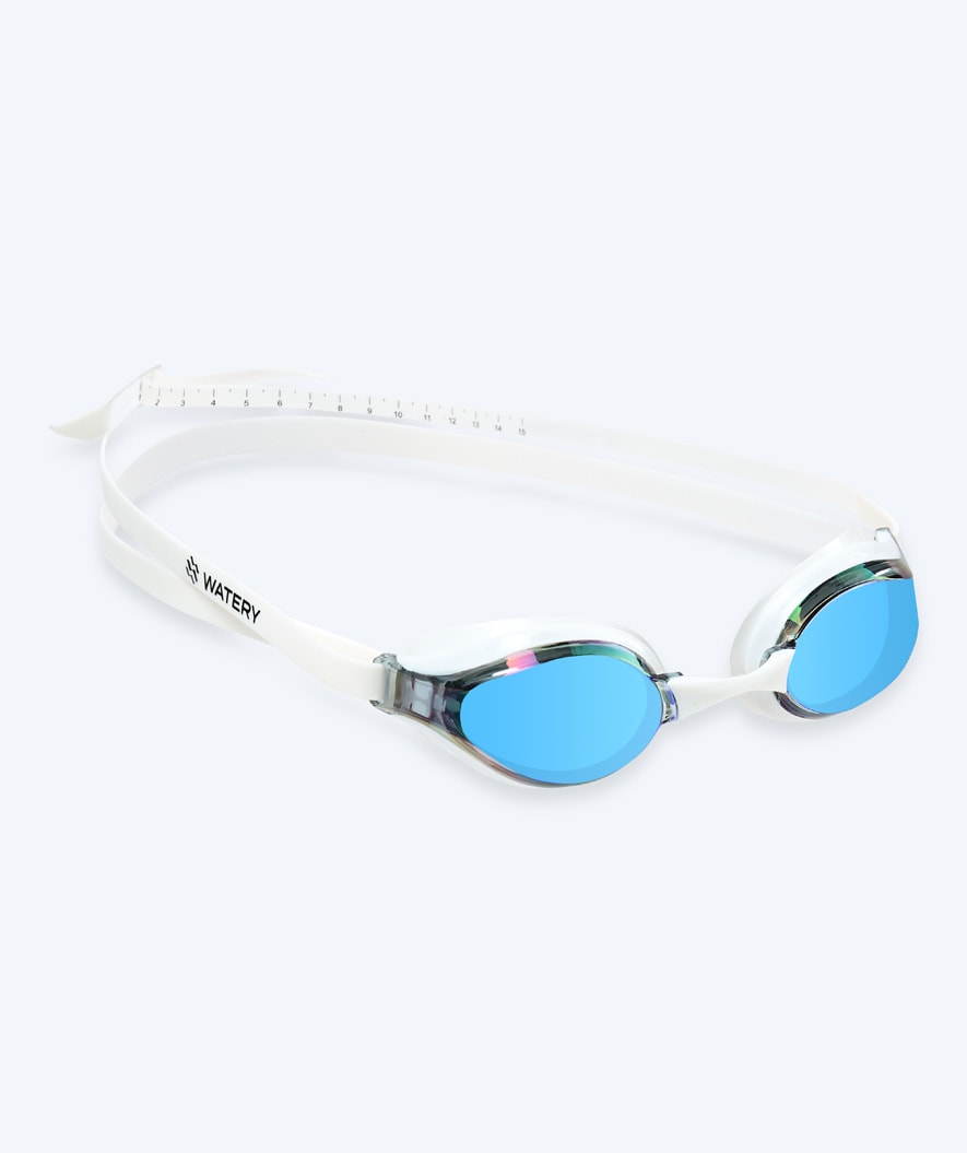 Watery Elite swim goggles - Poseidon Mirror - White/blue