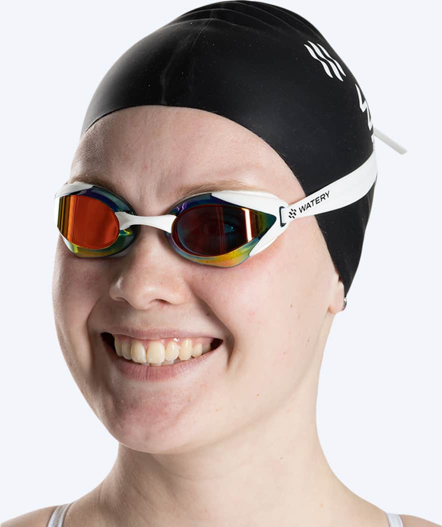Watery Elite swim goggles - Poseidon Ultra Mirror - White/gold