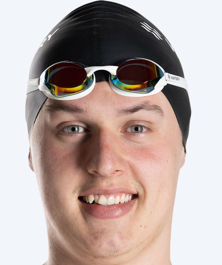 Watery Elite swim goggles - Poseidon Ultra Mirror - White/gold