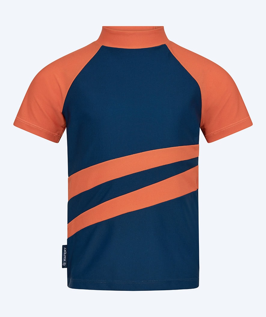 Watery UV-shirt for kids - Manami Short Sleeve Rashguard - Orange/blue