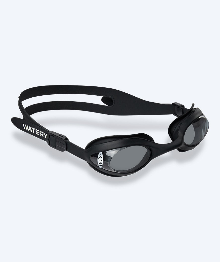 Watery nearsighted swimming goggles with prescription for adults - (-1.5) – (-8.0) - Matira - Black (Smoke lens)