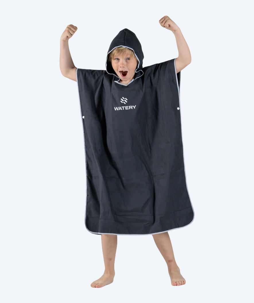Watery bathing poncho for junior (6-15) - Microfiber - Black