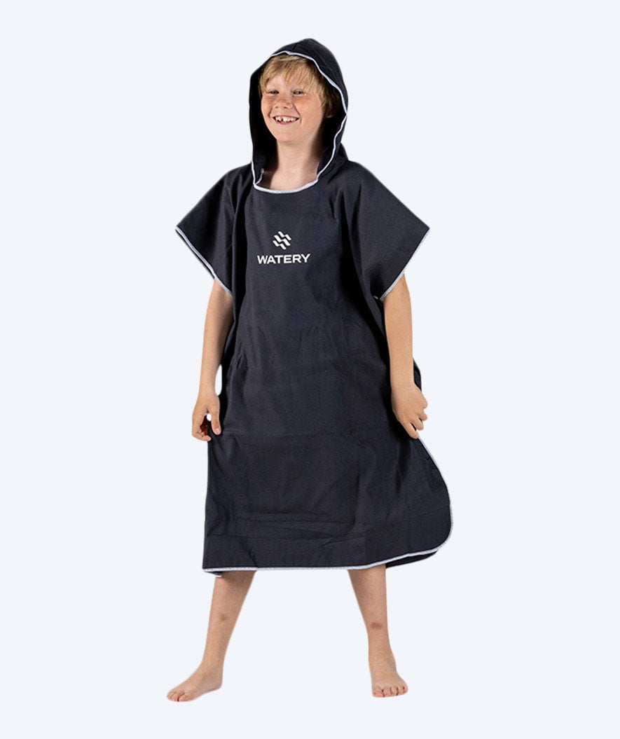 Watery bathing poncho for junior (6-15) - Microfiber - Black