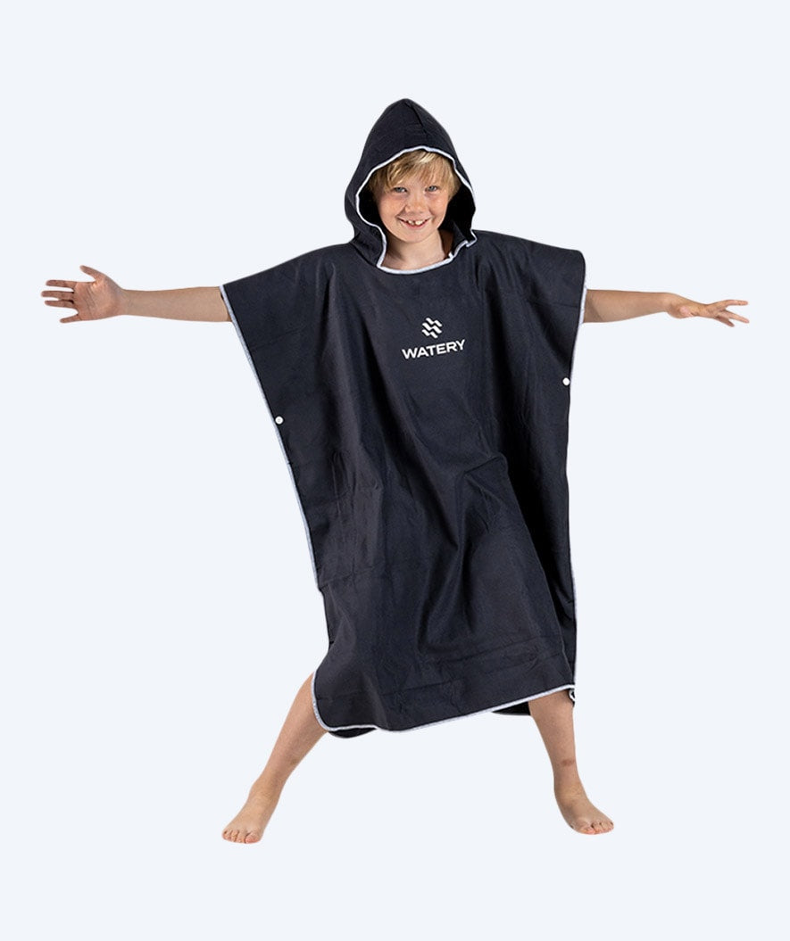 Watery bathing poncho for junior (6-15) - Microfiber - Black