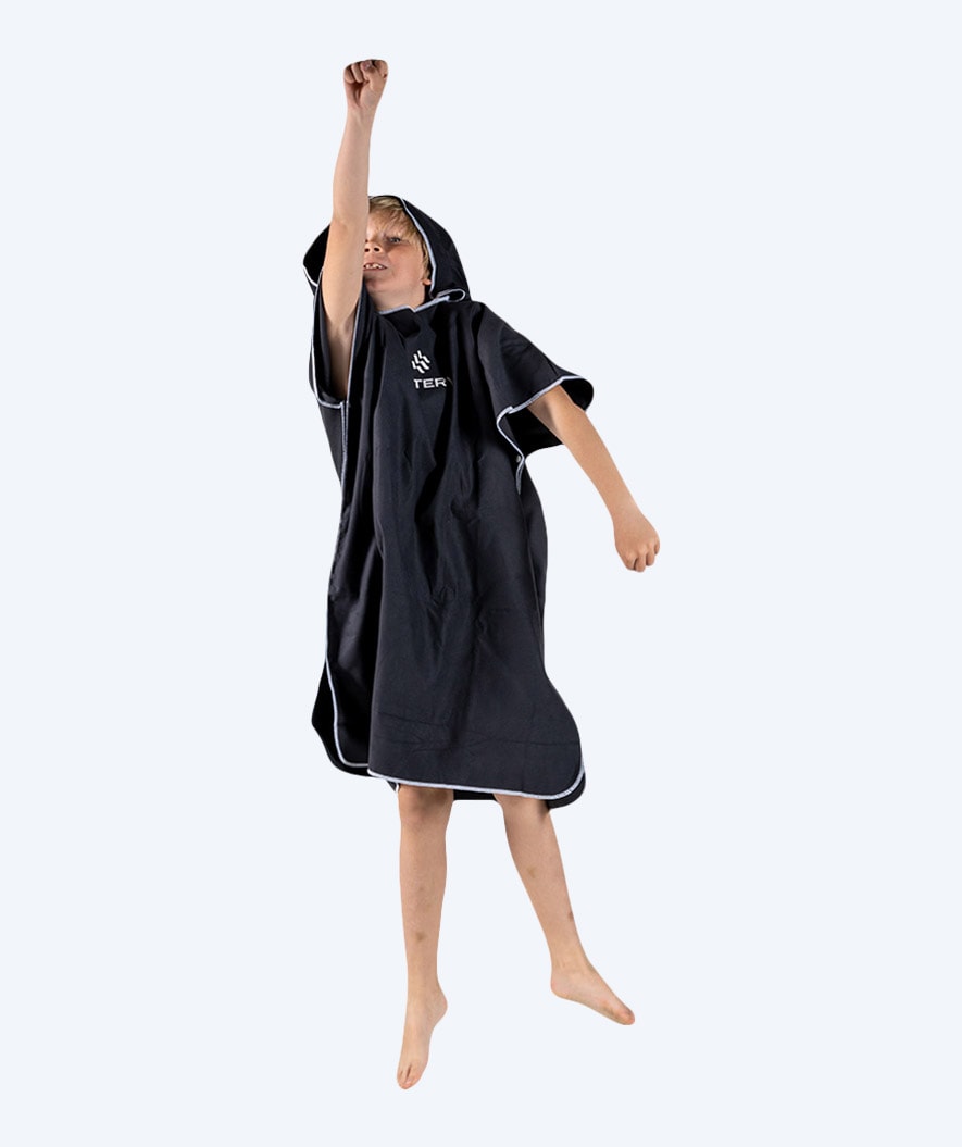 Watery bathing poncho for junior (6-15) - Microfiber - Black