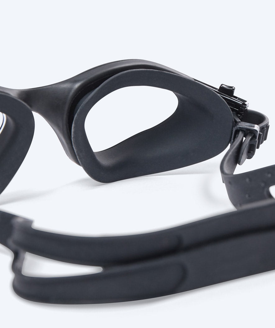 Watery nearsighted prescription swim goggles for adults (-2.0 to -6.0) - Raven Active - Black/clear