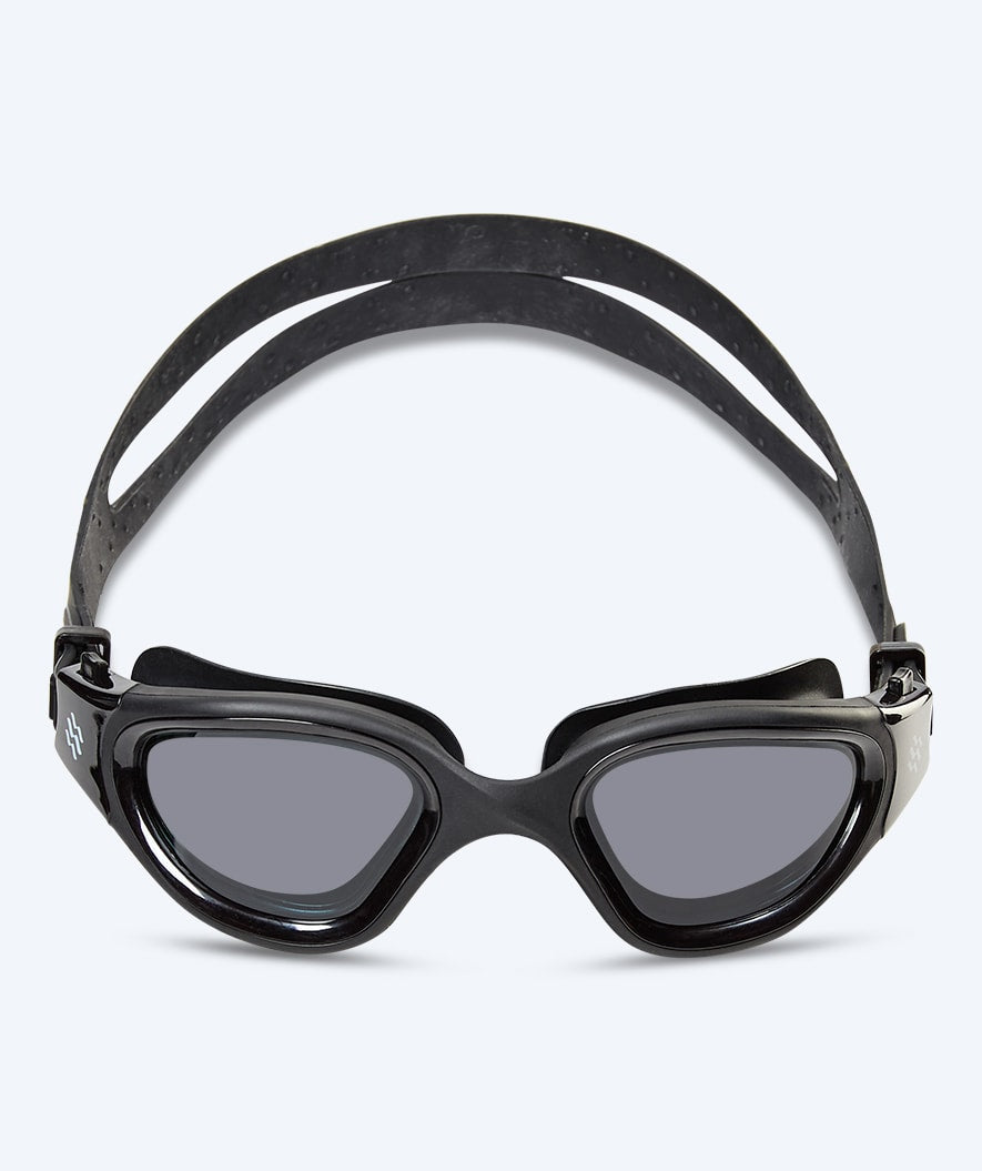 Watery nearsighted prescription swim goggles for adults - (-2,0) to (-6,0) - Raven Active - Black (Smoke lens)