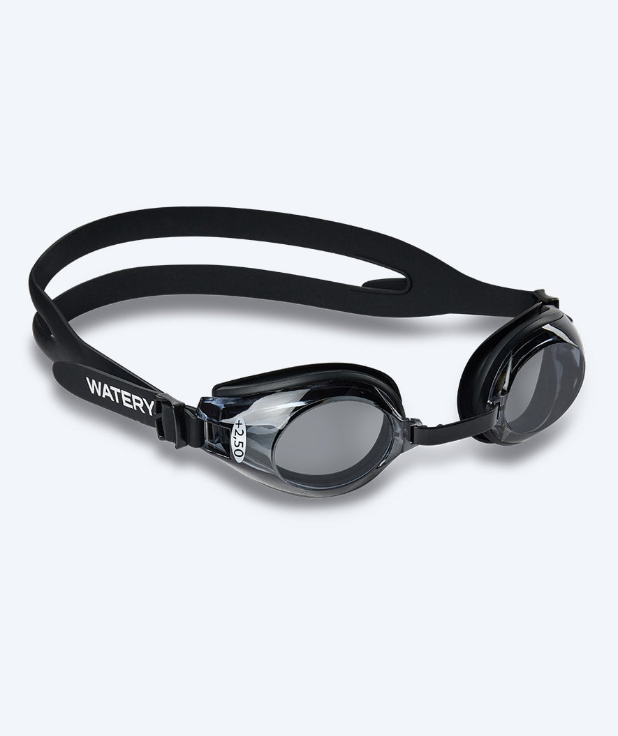 Watery farsighted swimming goggles with prescription for adults - (+2.0) – (+4.5) - Ridley - Black (Smoke lens)