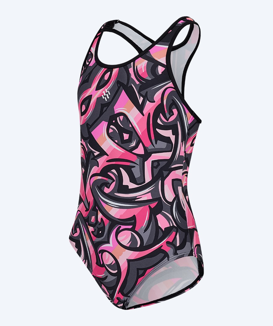 Watery swimsuit for girls - Rodney - Light pink/black
