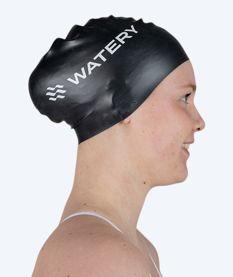 Watery swimming cap for long hair - Signature - Black