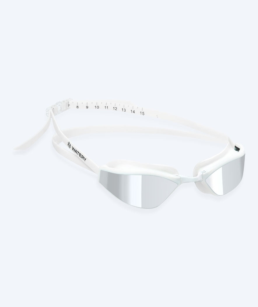 Watery Elite swimming goggles - Storm Racer Mirror - White/silver