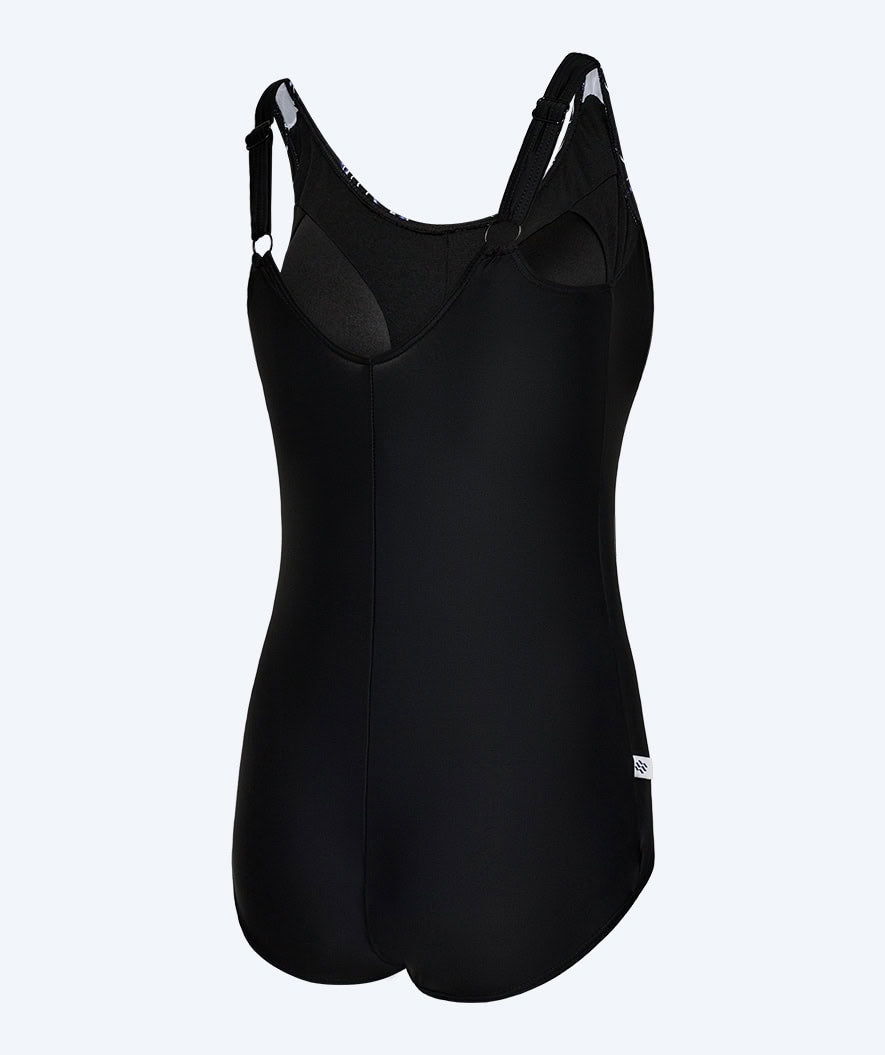 Watery swimsuit plus size for women with flowers - Vale - Black