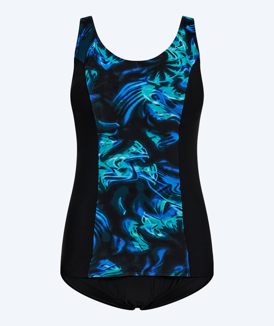 Watery swimsuit plus size for women with flowers - Vale - Black/blue