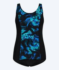 Watery swimsuit plus size for women with flowers - Vale - Black/Blue