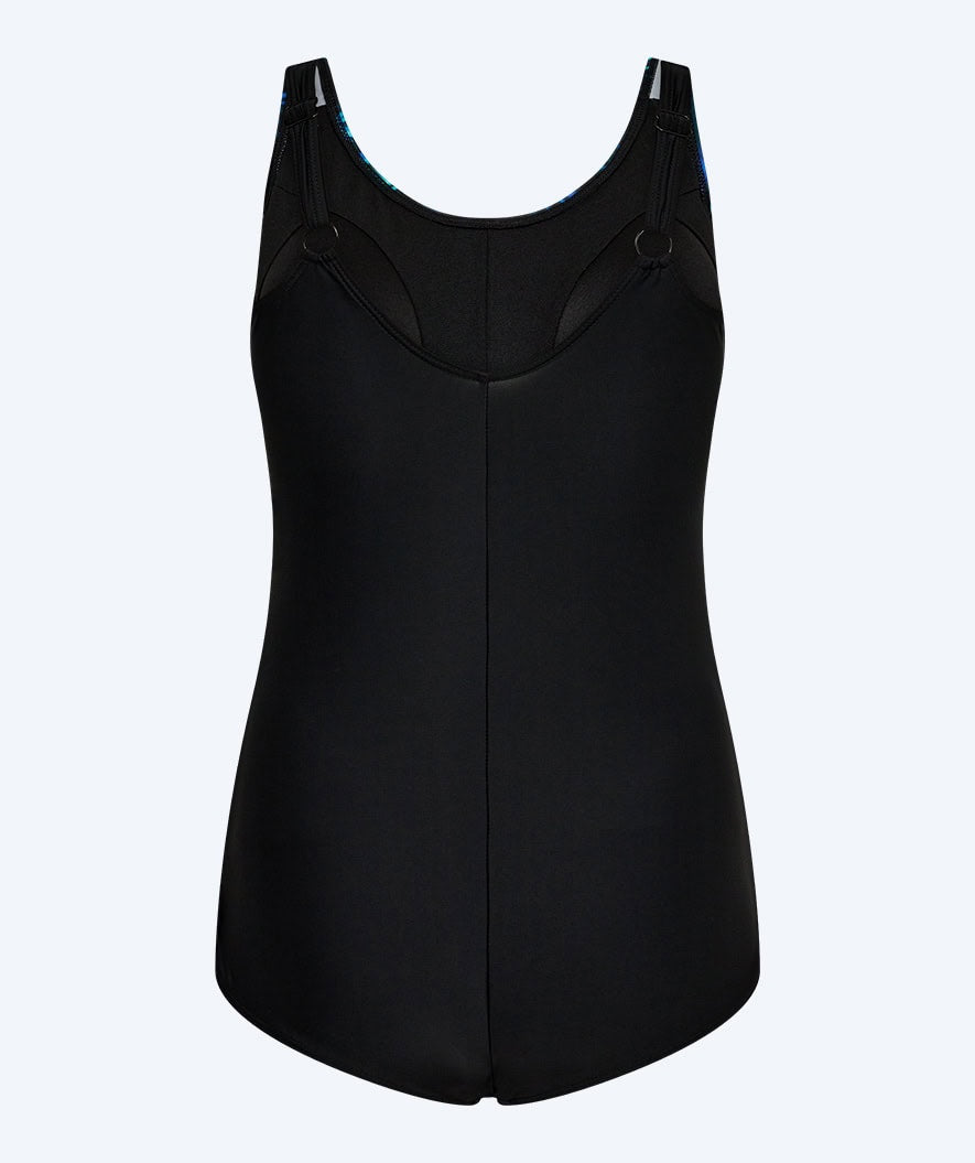 Watery swimsuit plus size for women with flowers - Vale - Black/Blue