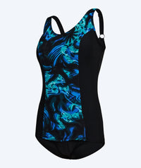 Watery swimsuit plus size for women with flowers - Vale - Black/Blue