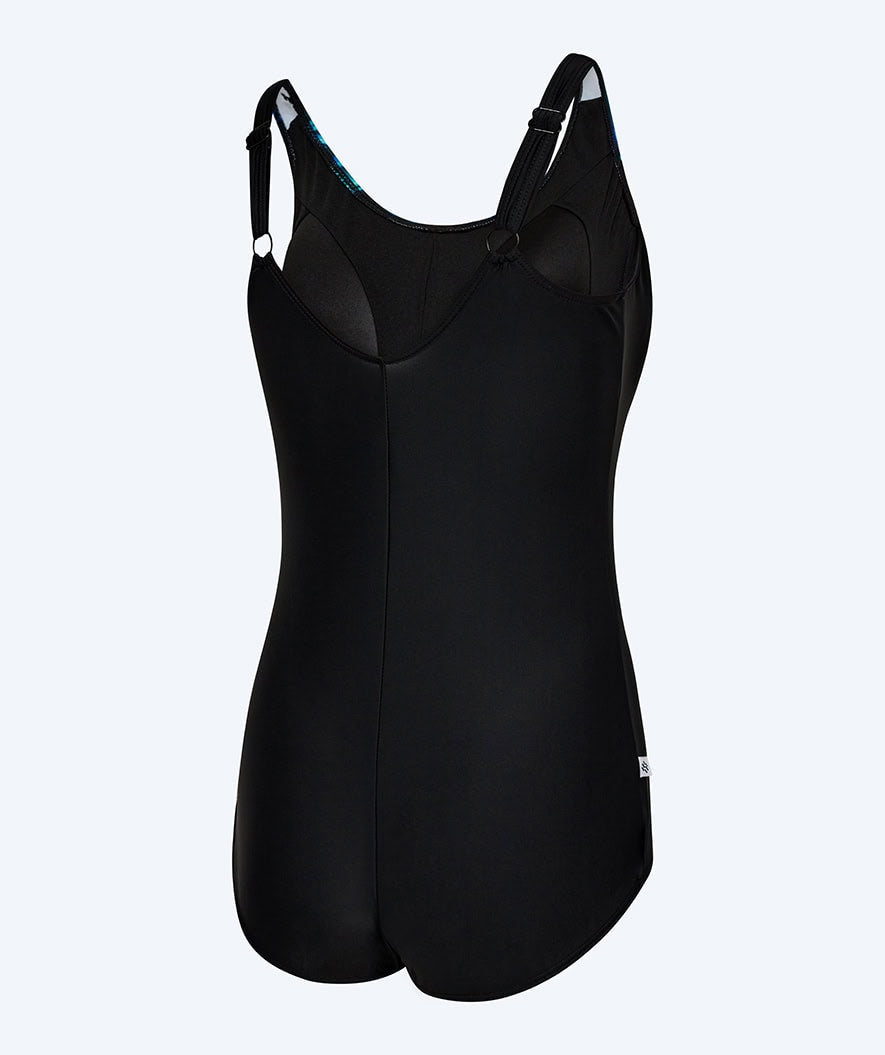 Watery swimsuit plus size for women with flowers - Vale - Black/blue
