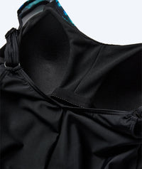 Watery swimsuit plus size for women with flowers - Vale - Black/Blue