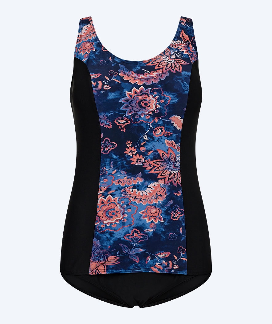 Watery swimsuit plus size for women with flowers - Vale - Black/purple
