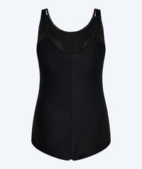 Watery swimsuit plus size for women with flowers - Vale - Black/purple