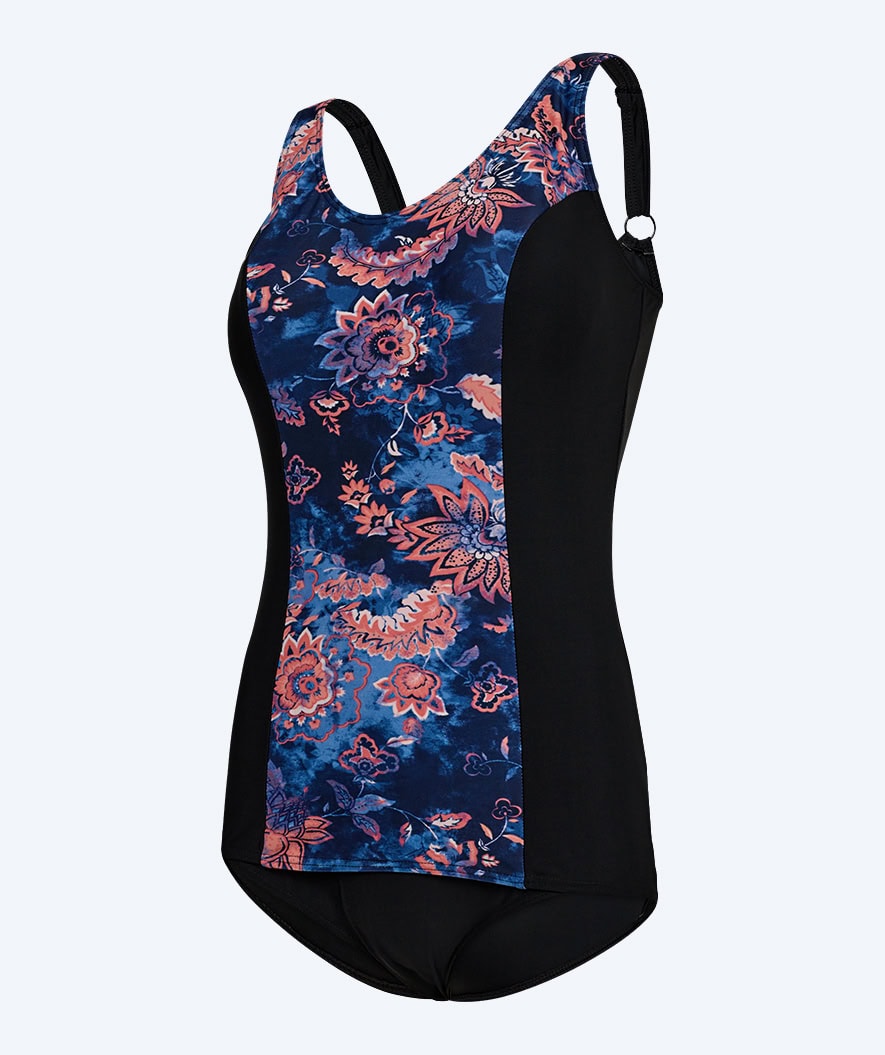 Watery swimsuit plus size for women with flowers - Vale - Black/Purple