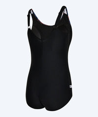 Watery swimsuit plus size for women with flowers - Vale - Black/Purple