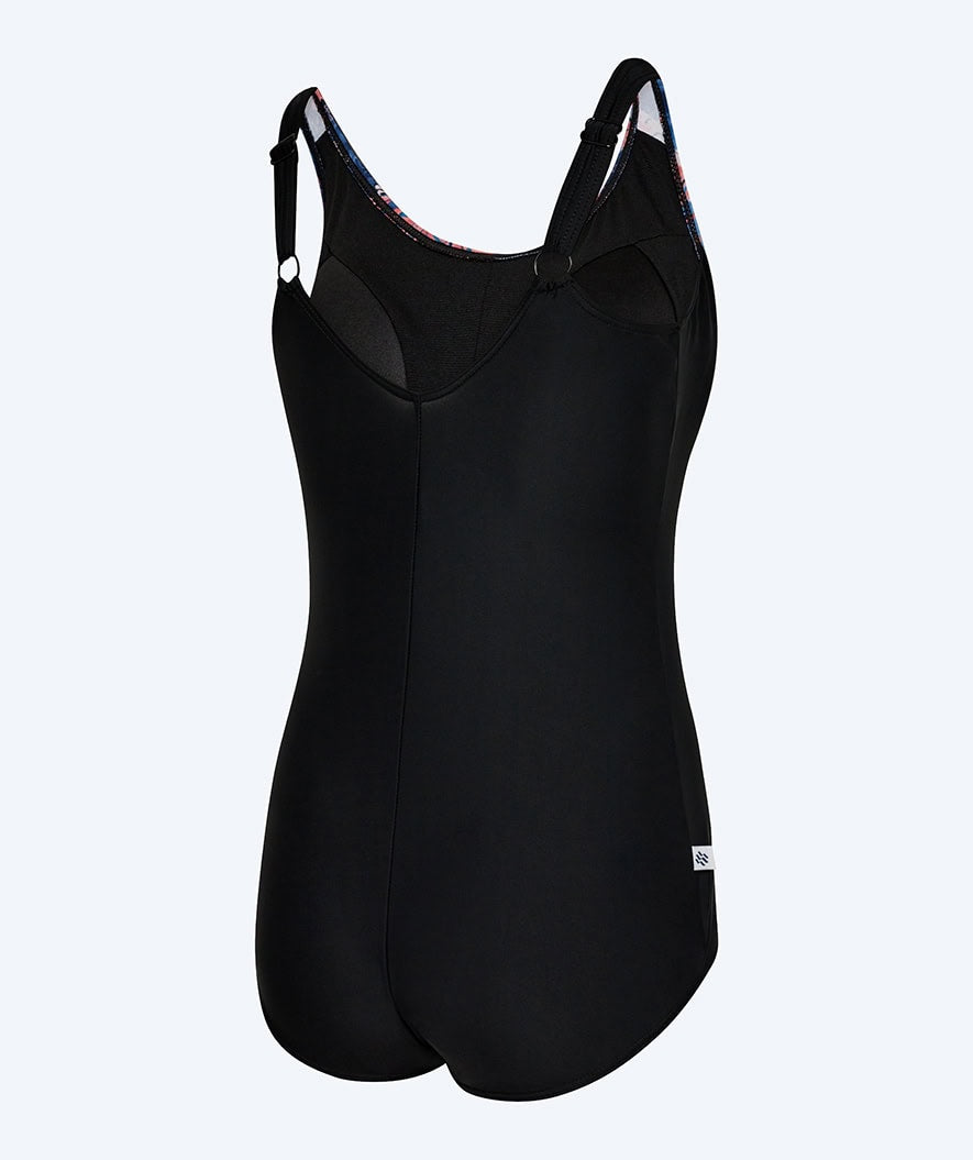 Watery swimsuit plus size for women with flowers - Vale - Black/Purple