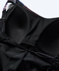 Watery swimsuit plus size for women with flowers - Vale - Black/Purple