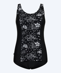 Watery swimsuit plus size for women with flowers - Vale - Black/white