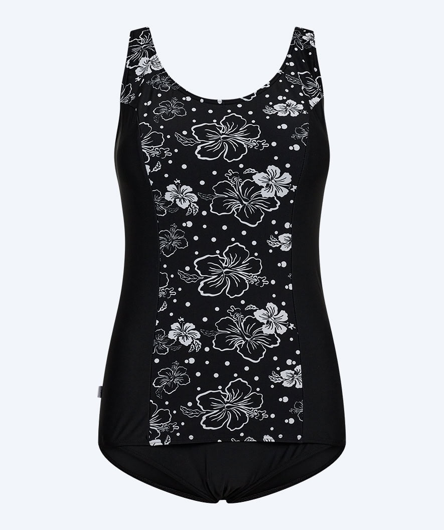 Watery swimsuit plus size for women with flowers - Vale - Black/White