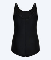 Watery swimsuit plus size for women with flowers - Vale - Black/white