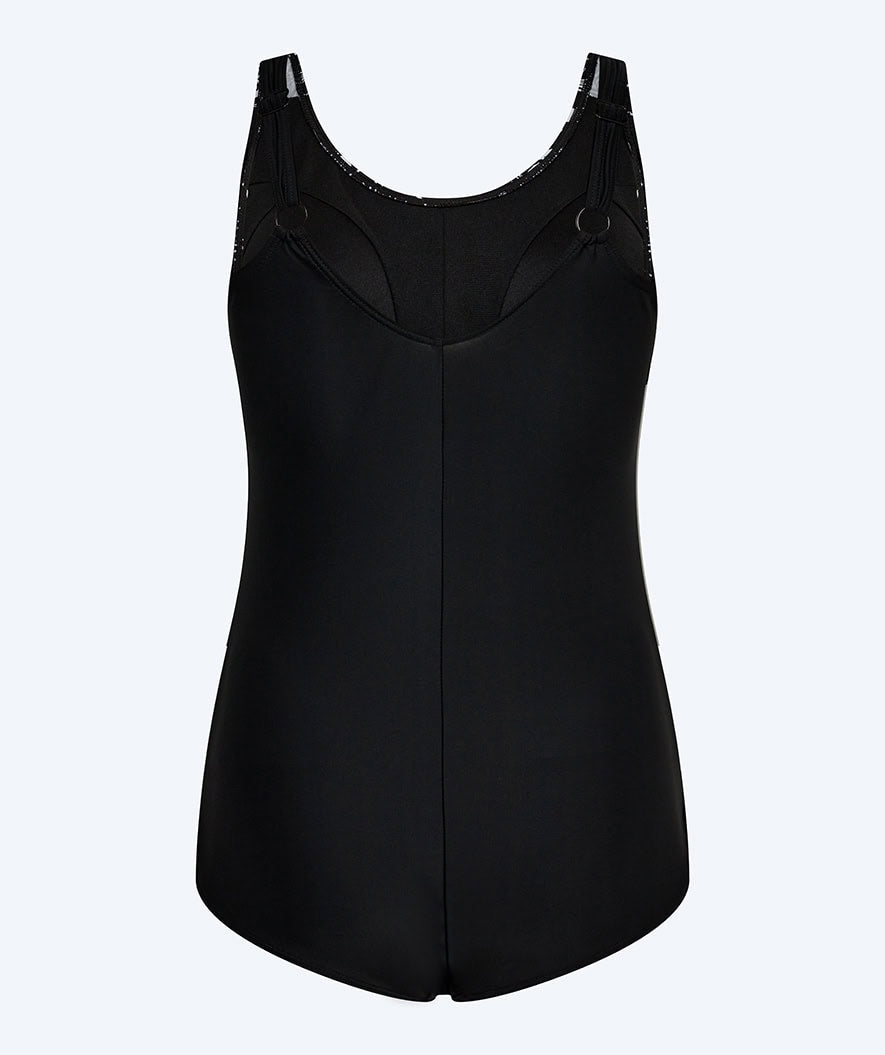 Watery swimsuit plus size for women with flowers - Vale - Black/White