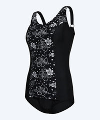 Watery swimsuit plus size for women with flowers - Vale - Black/White