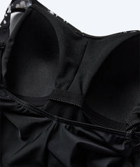 Watery swimsuit plus size for women with flowers - Vale - Black/white