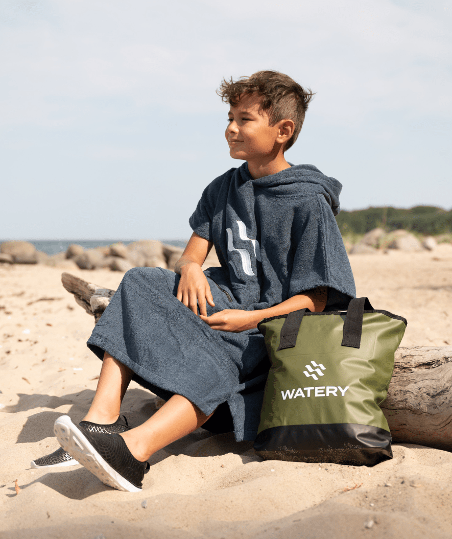 Watery bathing poncho for junior (6-15) - Cotton - Dark blue