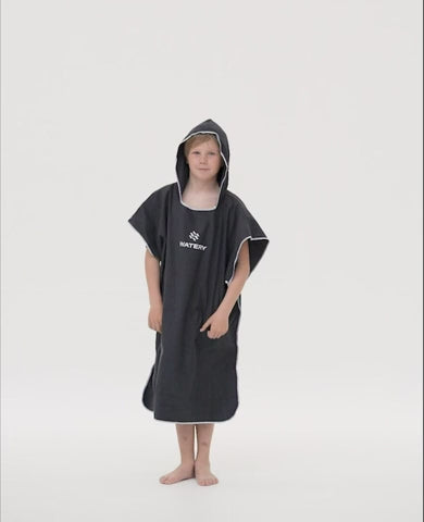 Watery bathing poncho for junior (6-15) - Microfiber - Black