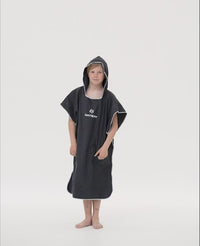 Watery bathing poncho for junior (6-15) - Microfiber - Black