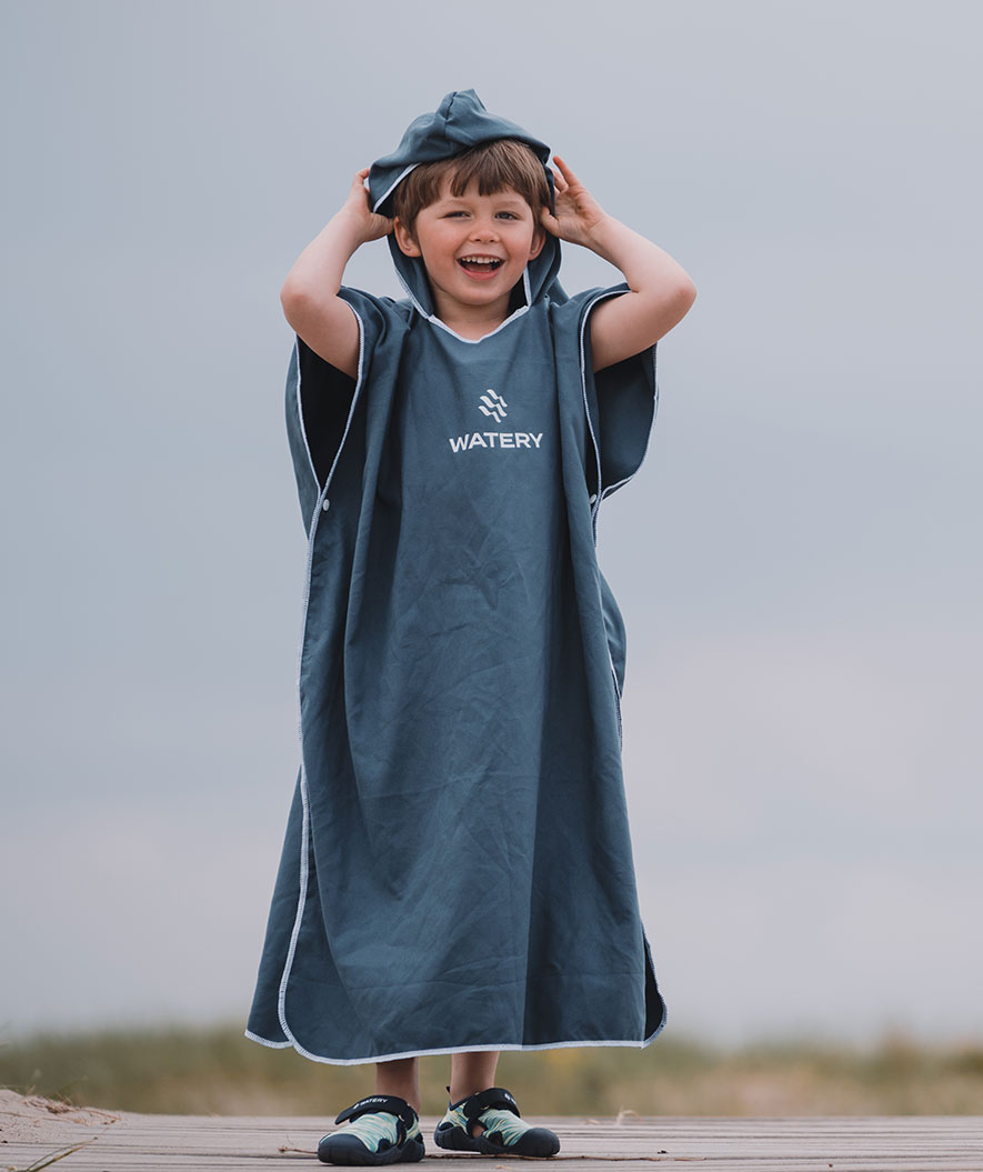 Watery bathing poncho for junior (6-15) - Microfiber - Dark blue